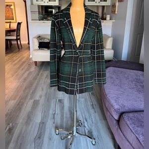 Ann Taylor knit green plaid jacket